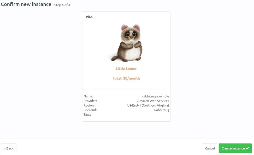 CloudAMQP create instance page